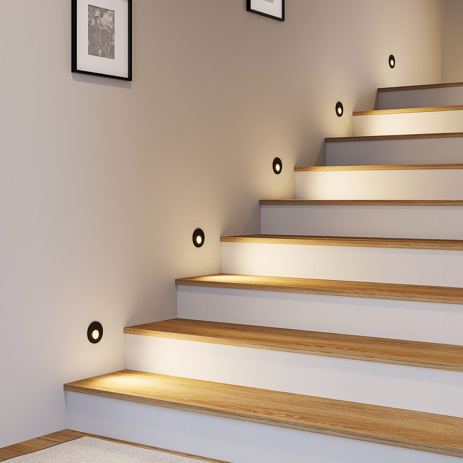 LED vegginnbyggingslampe Wall 68R RD aluminium svart bakside