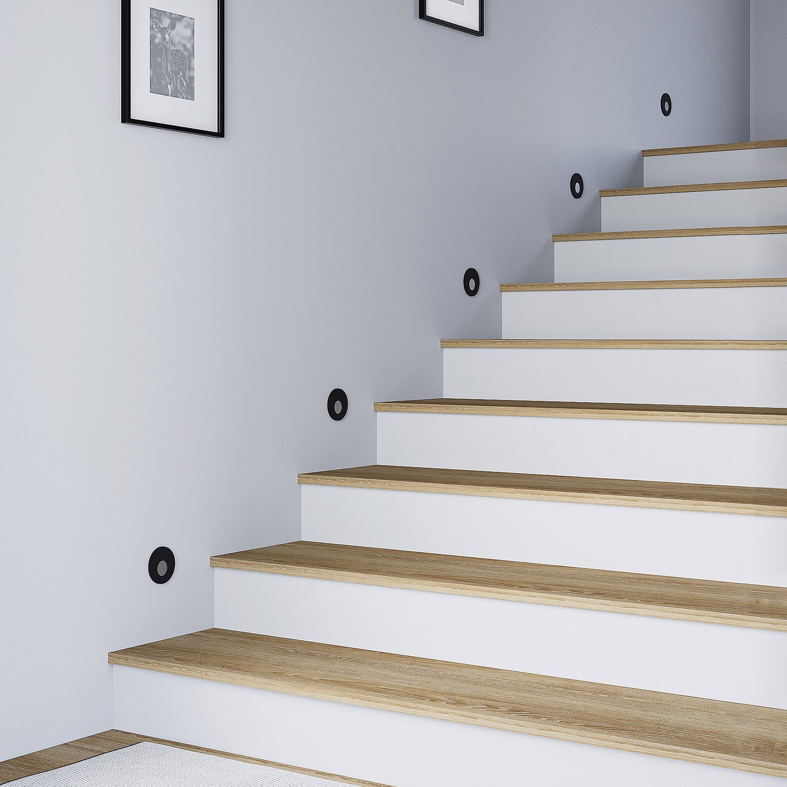 LED vegginnbyggingslampe Wall 68R RD aluminium svart detalj