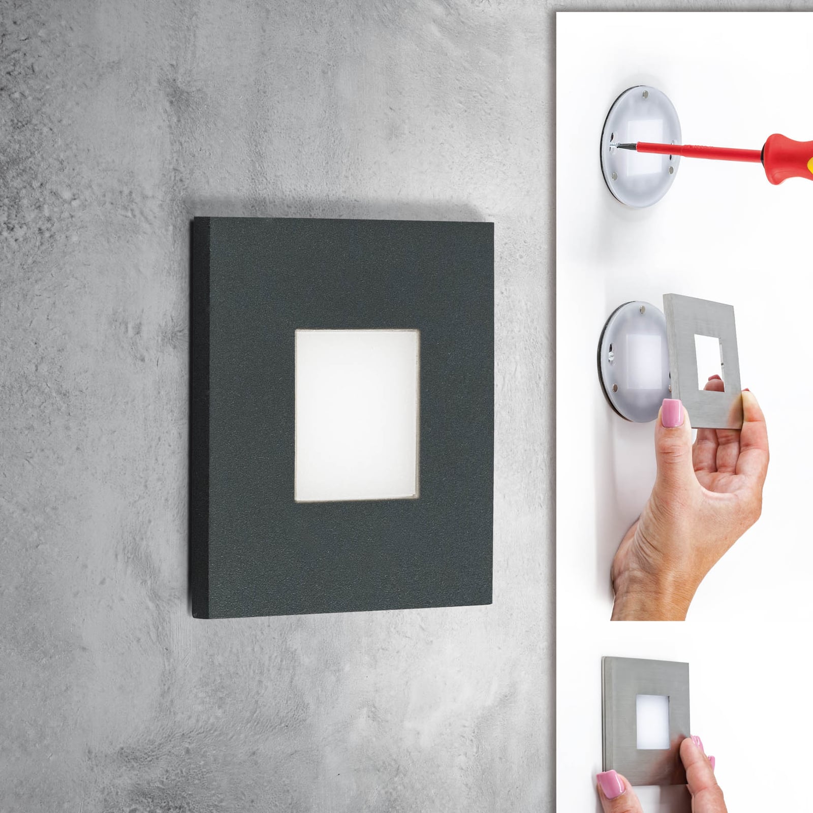 Bakside av LED vegginnbyggingsspot antrasitt 7,6x7,6 cm IP44 - EVN