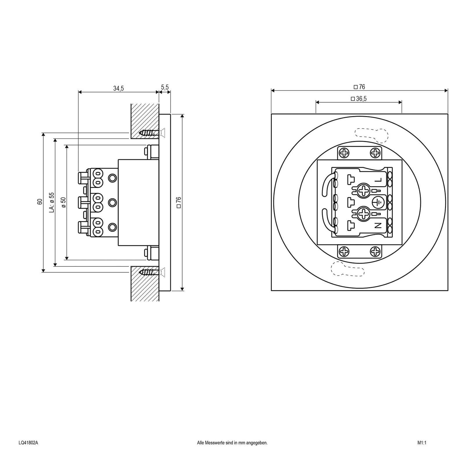 Montert LED vegginnbyggingsspot antrasitt 7,6x7,6 cm IP44 - EVN i trapp