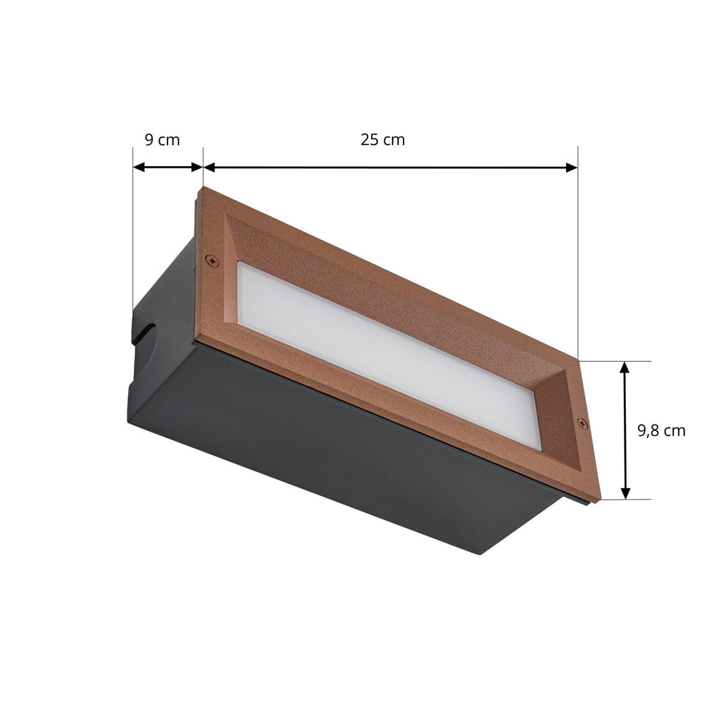 LED vegginnbyggingsspot Lachlain rustfarget detalj