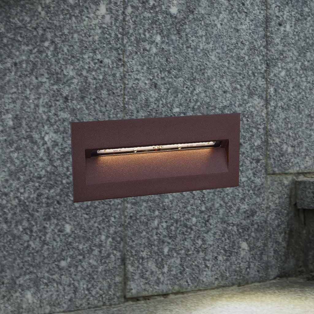 LED vegginnbyggingsspot Loya rustfarget 23x8 cm forfra