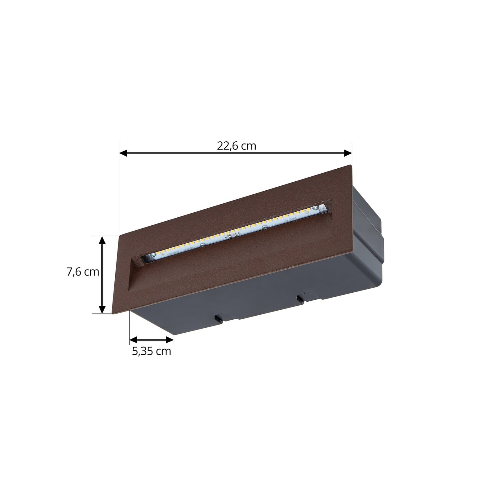 LED vegginnbyggingsspot Loya rustfarget 23x8 cm nærbilde