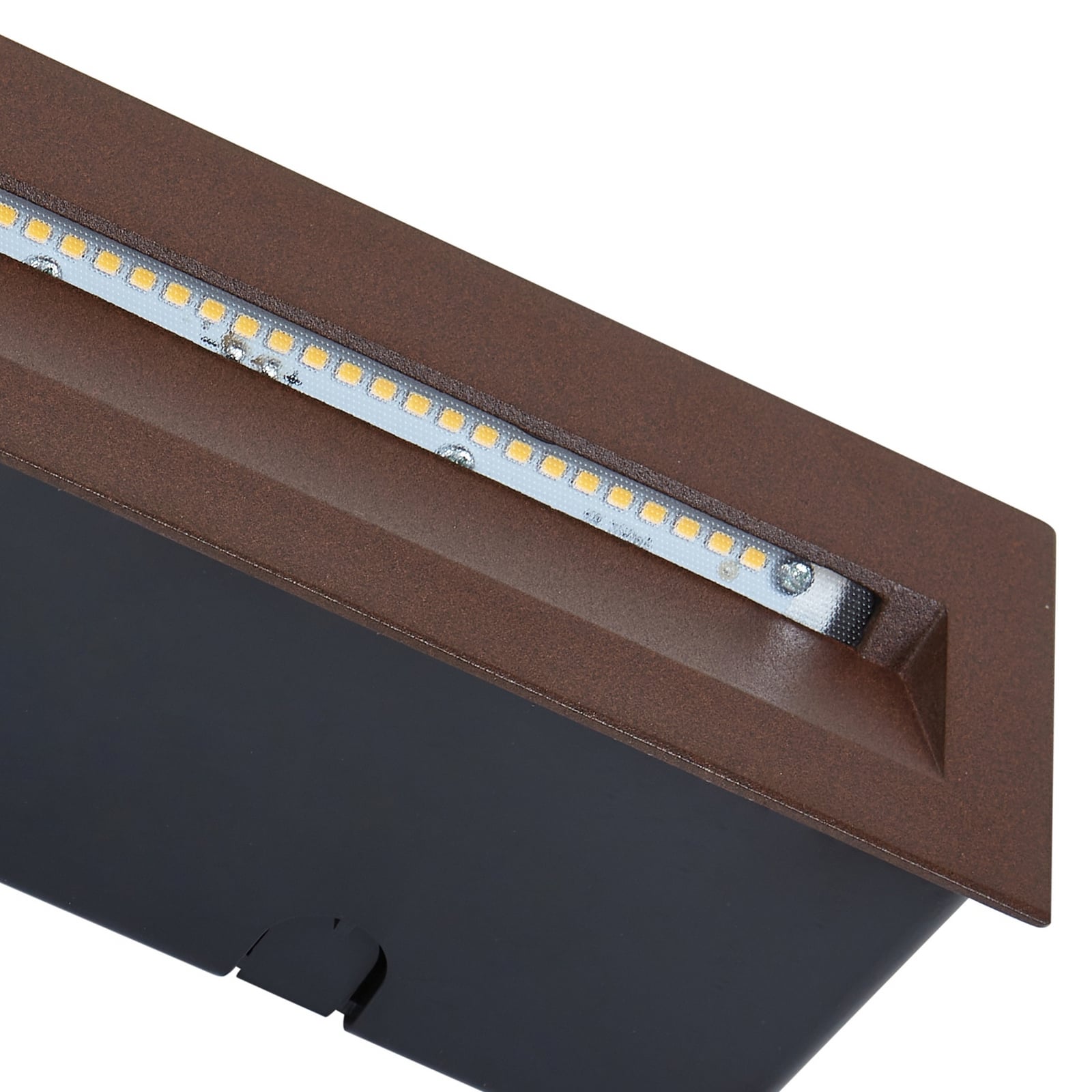 LED vegginnbyggingsspot Loya rustfarget 23x8 cm installasjon