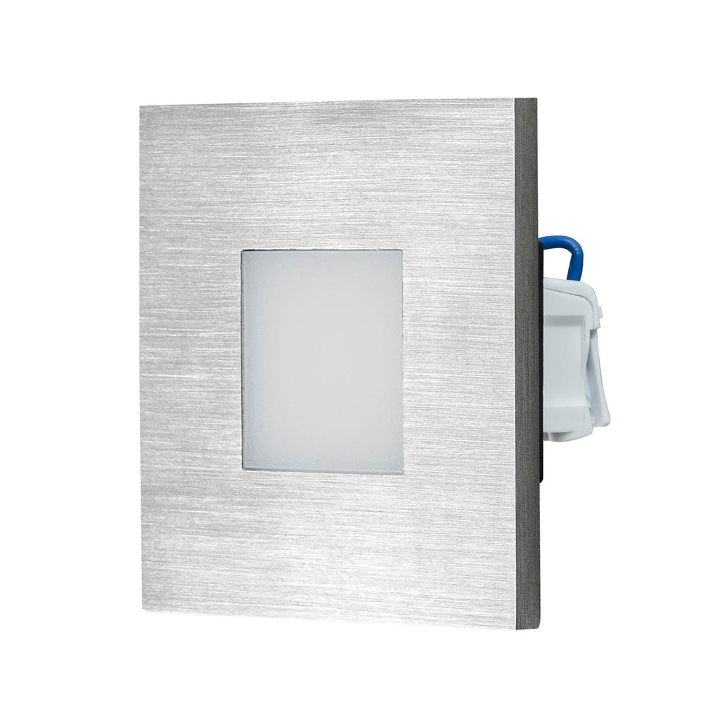 Detalj av LED vegginnbyggingsspot rustfritt stål 7,6x7,6 cm IP44 - EVN