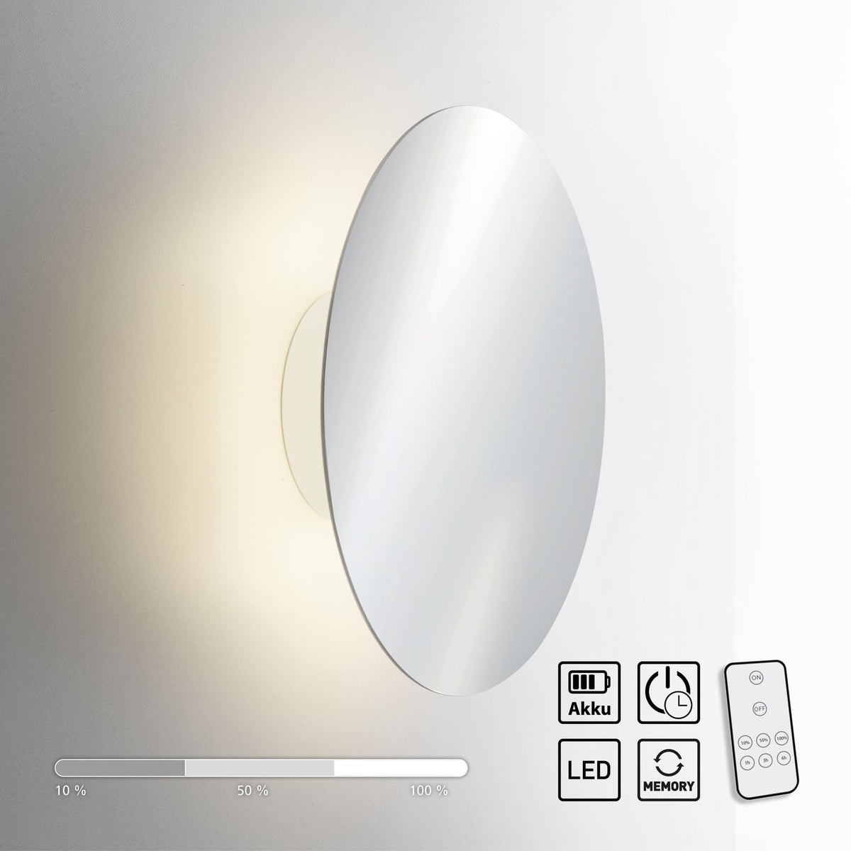 LED vegglampe Akku Puntua dimbar krom lysstyrkejustering