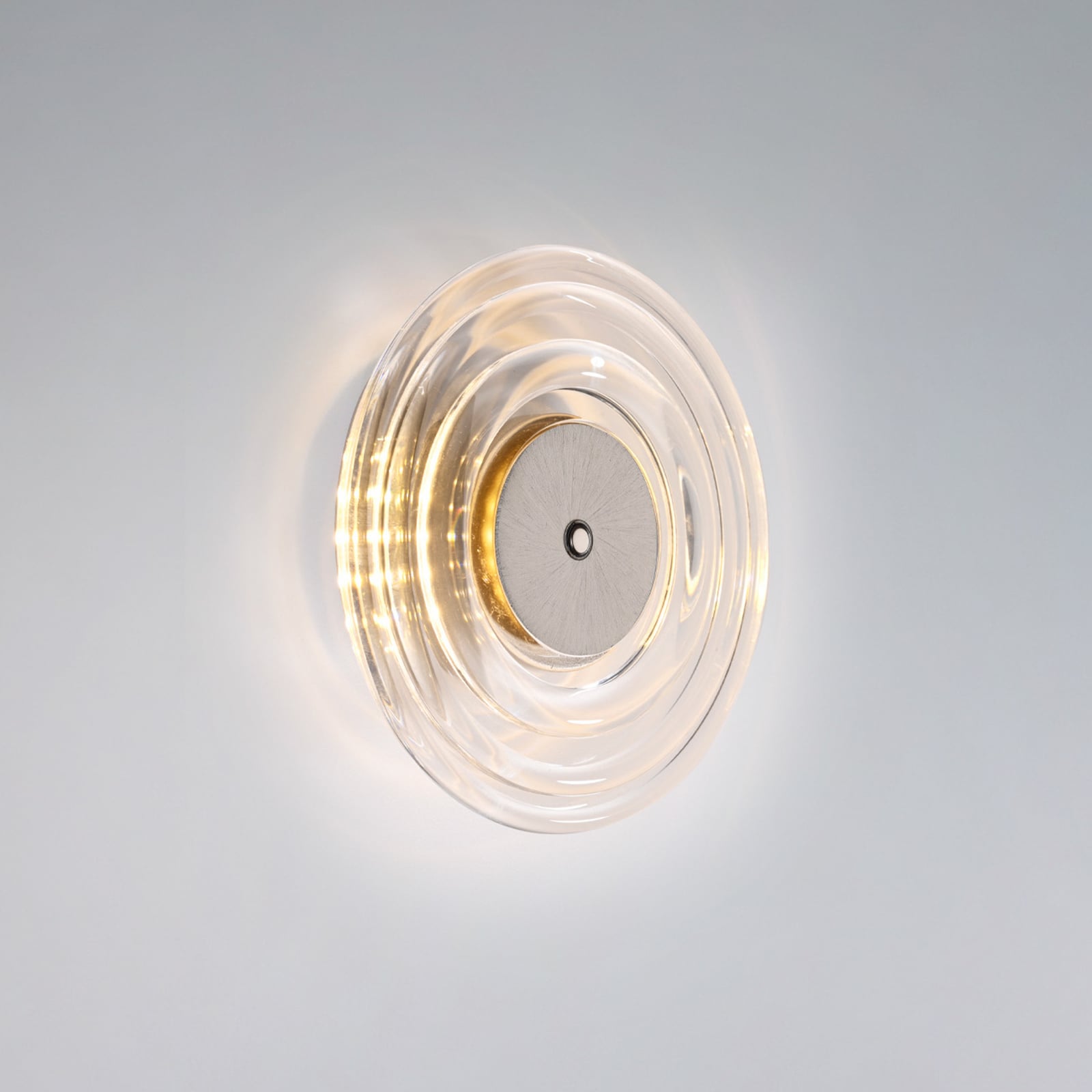 LED vegglampe Akku-Sono dimbar glass klar Ø18 cm forfra