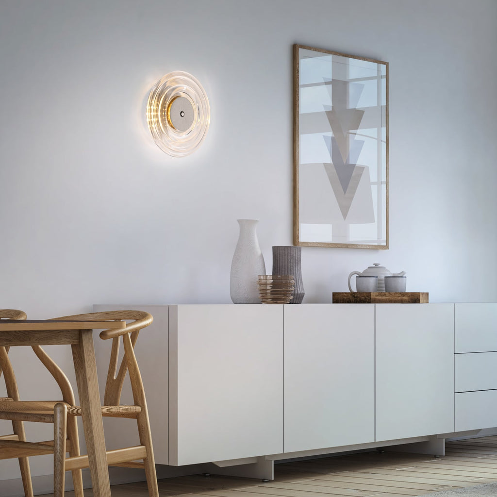 LED vegglampe Akku-Sono dimbar glass klar Ø18 cm bakside