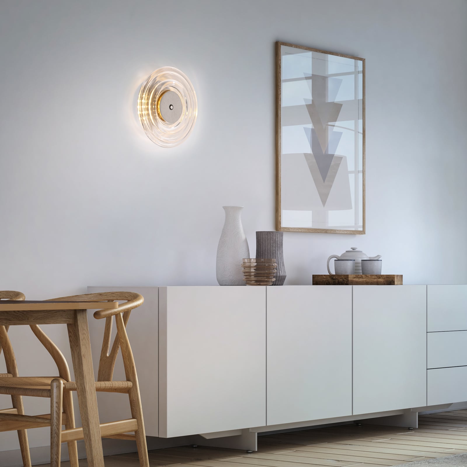 LED vegglampe Akku-Sono dimbar glass klar Ø18 cm bakside