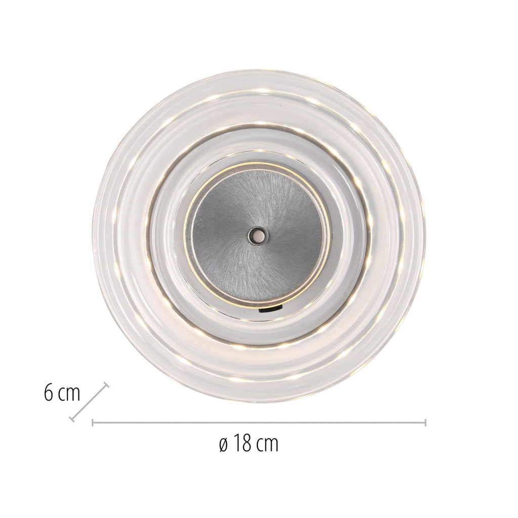 LED vegglampe Akku-Sono dimbar glass klar Ø18 cm detalj