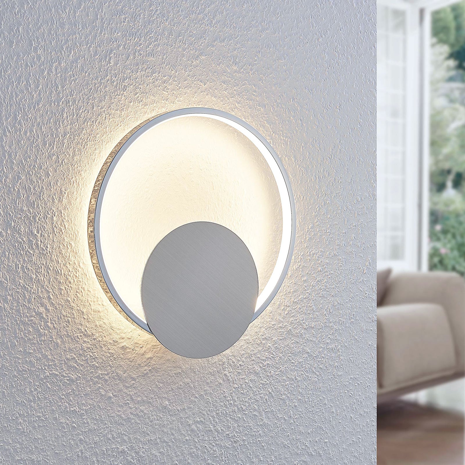 LED vegglampe Anays rund plast krom/klar bakside