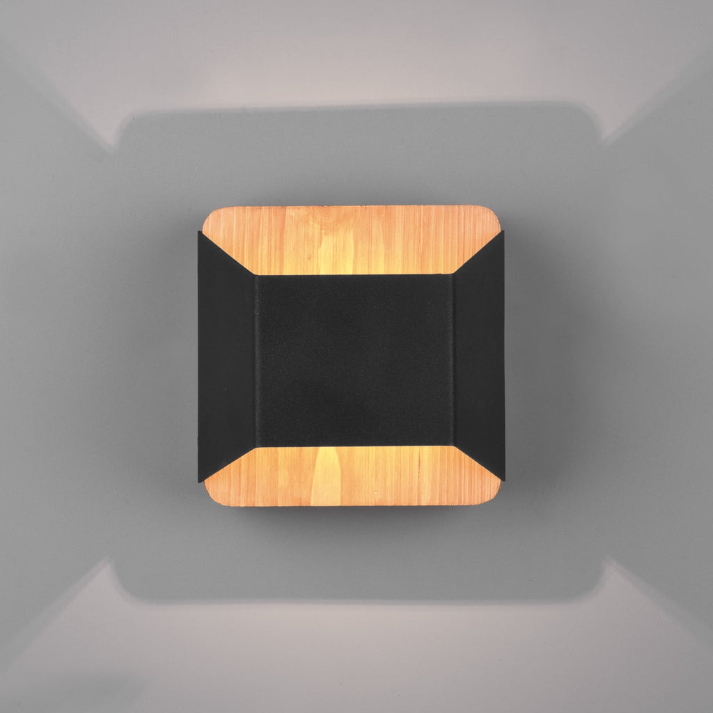 LED vegglampe Arino svart metall og tre dimbar opp/ned bakside