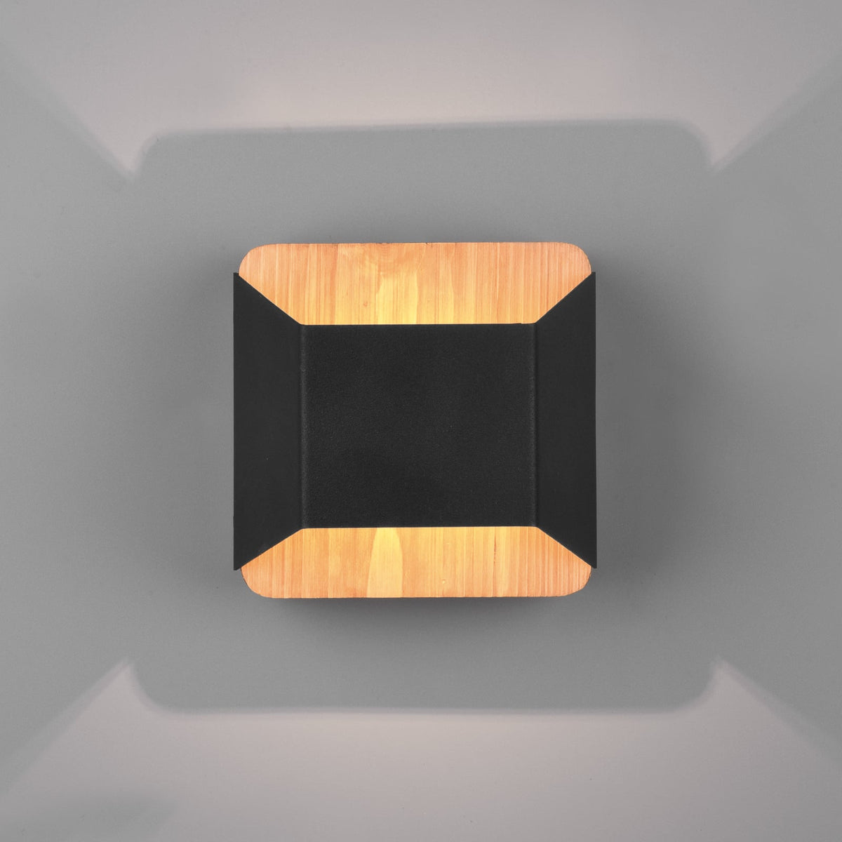 LED vegglampe Arino svart metall og tre dimbar opp/ned bakside