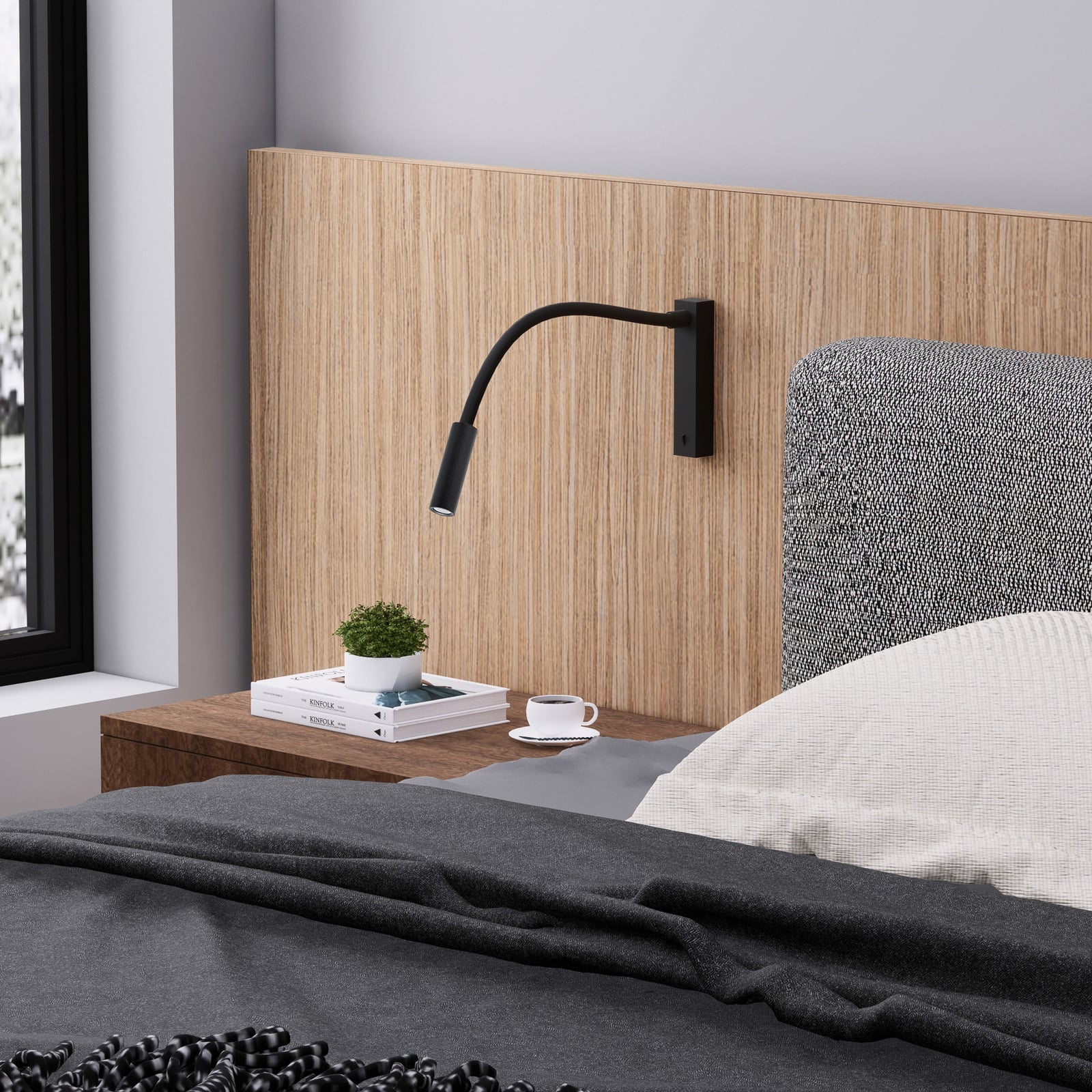LED vegglampe Arok svart aluminium utspring 49 cm 7W detalj av lampehode