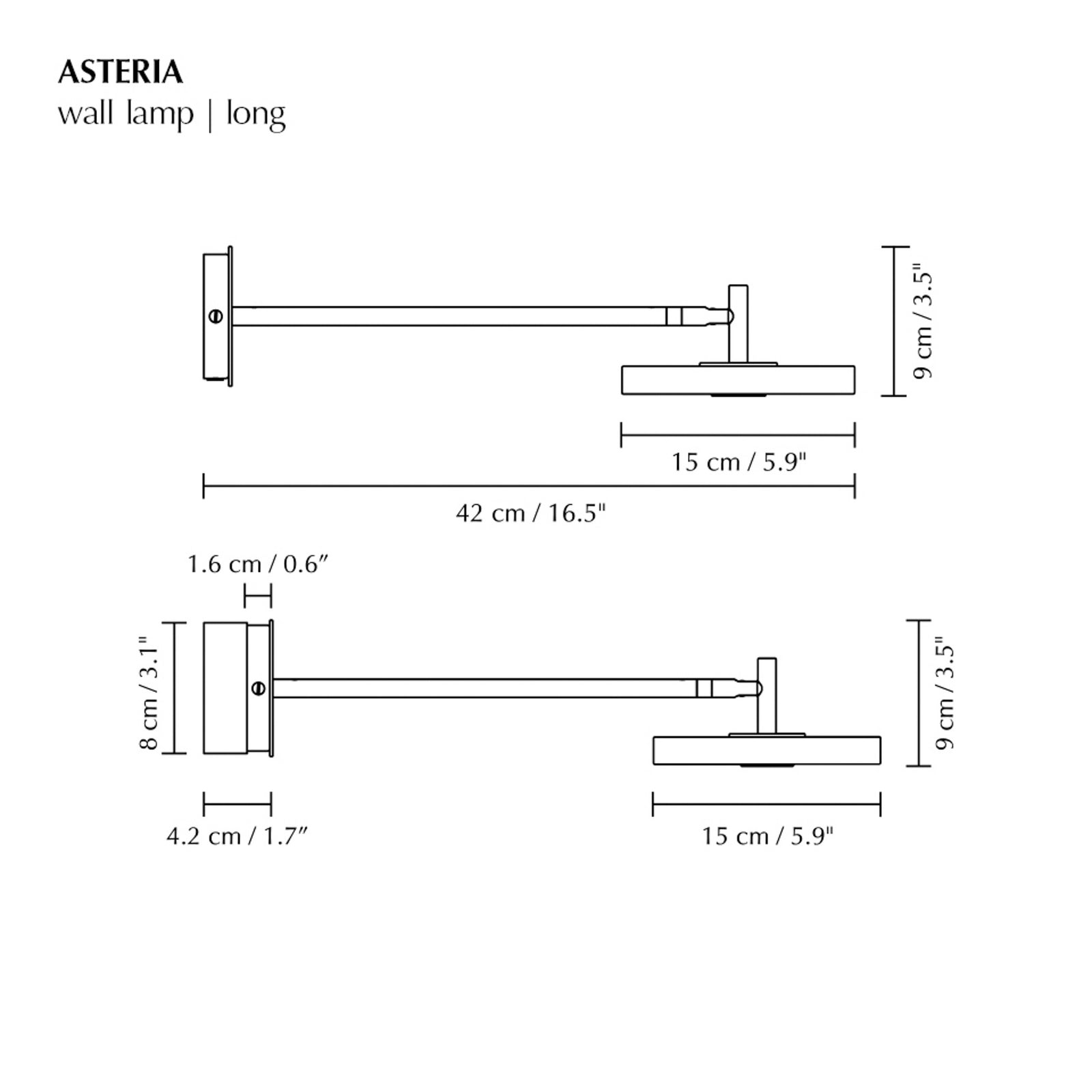 Detalj av LED vegglampe Asteria LONG HW dimbar messing polert