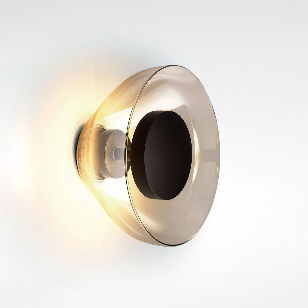 LED vegglampe Aura glass røykgrå dimbar Ø18 cm bakside