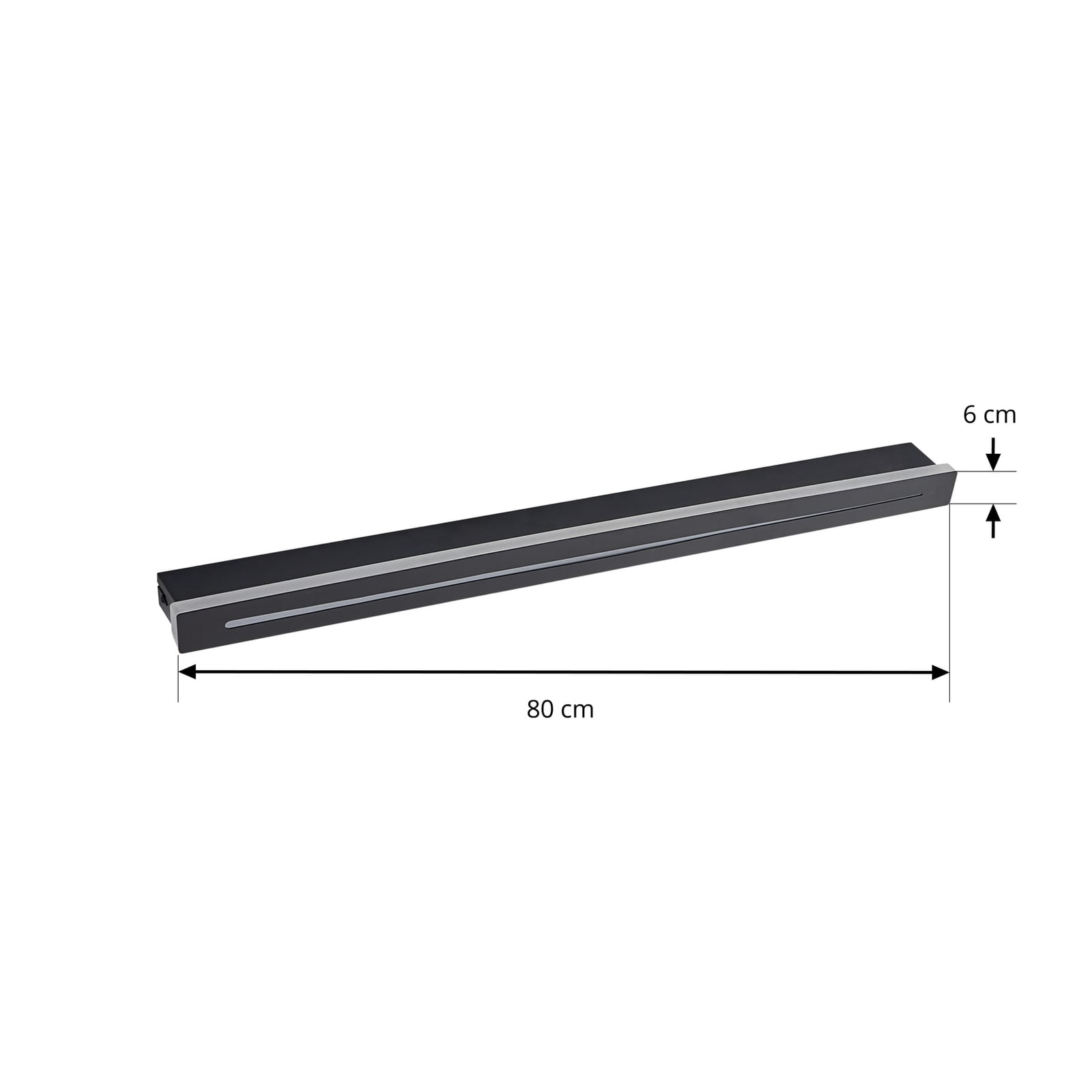 Nærbilde av LED vegglampe Benario svart aluminium 80 cm lys