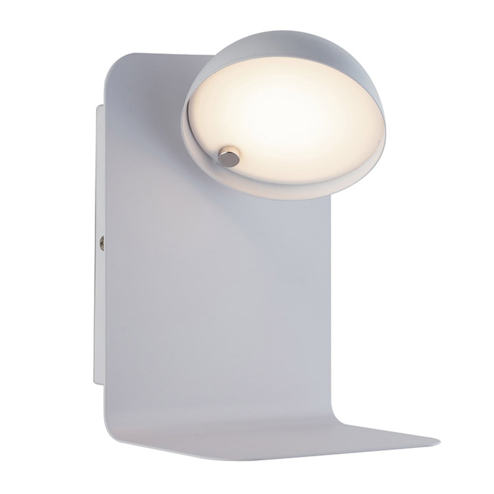 LED-vegglampe Boing hvit med USB og hylle forfra