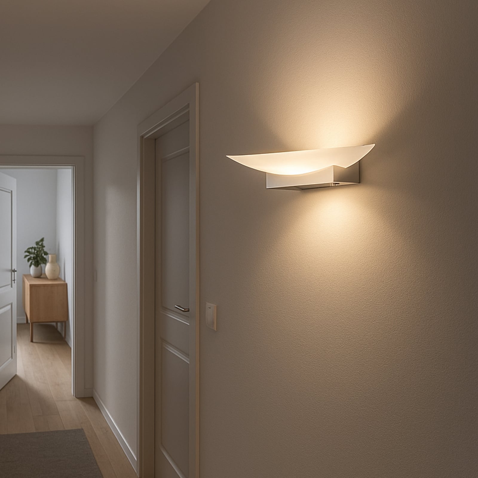 LED vegglampe Bowl CCT dimbar nikkel 30 cm bakside