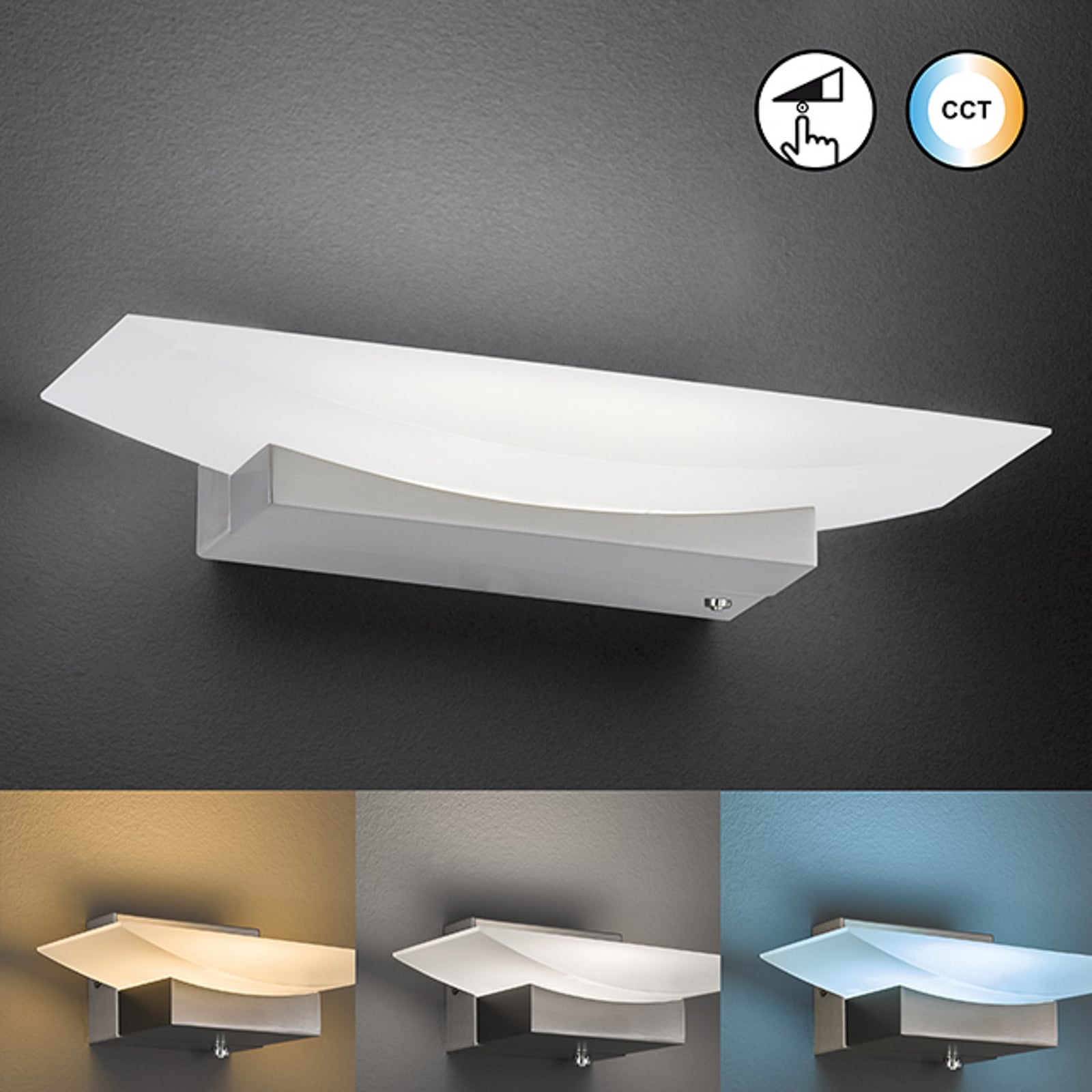LED vegglampe Bowl CCT dimbar nikkel 30 cm dimmer