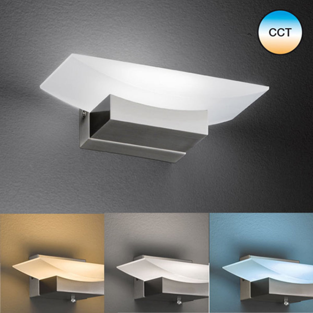 Nærbilde av bryter på LED vegglampe Bowl TW CCT matt nikkel 20 cm
