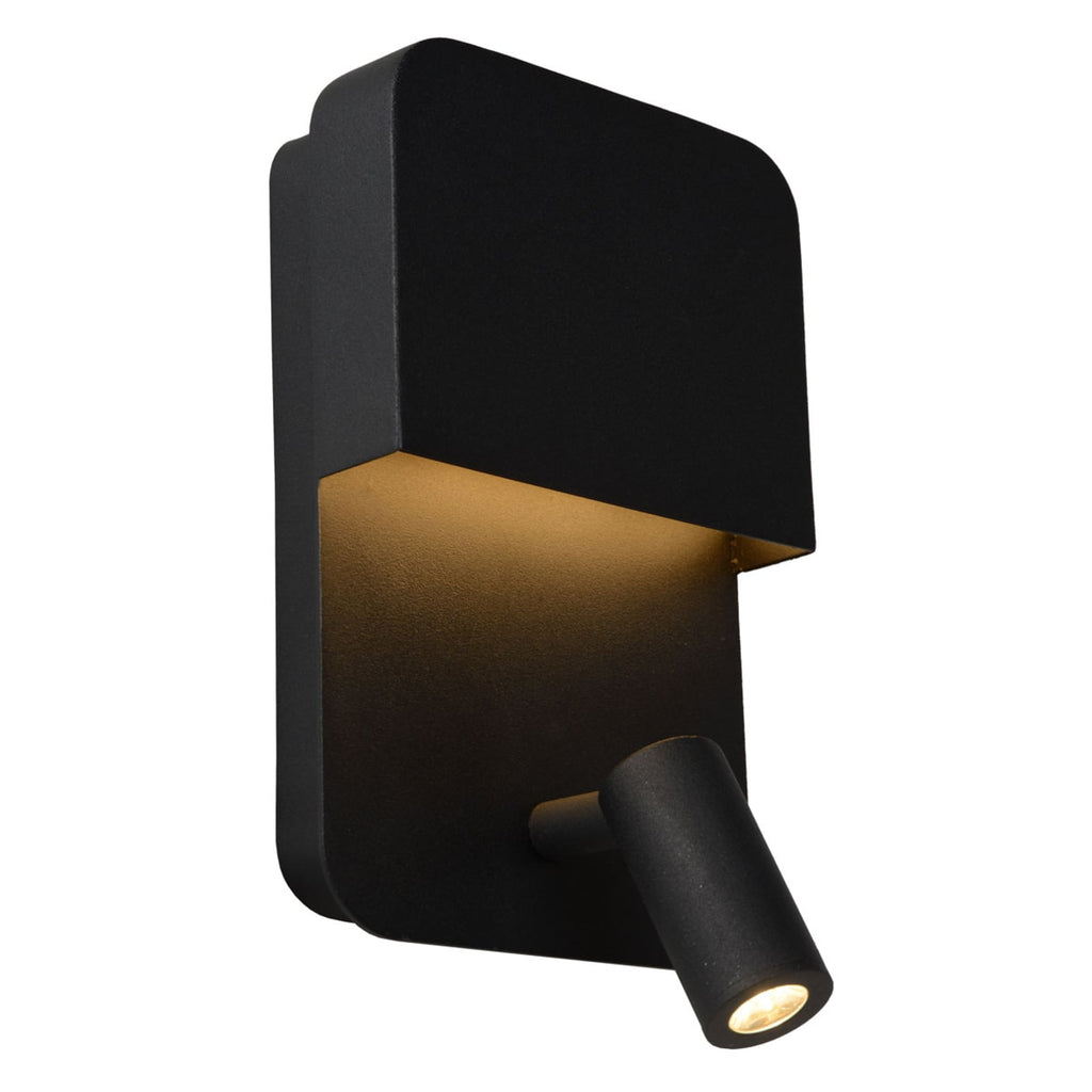LED vegglampe Boxer med spot svart med bryter USB detalj