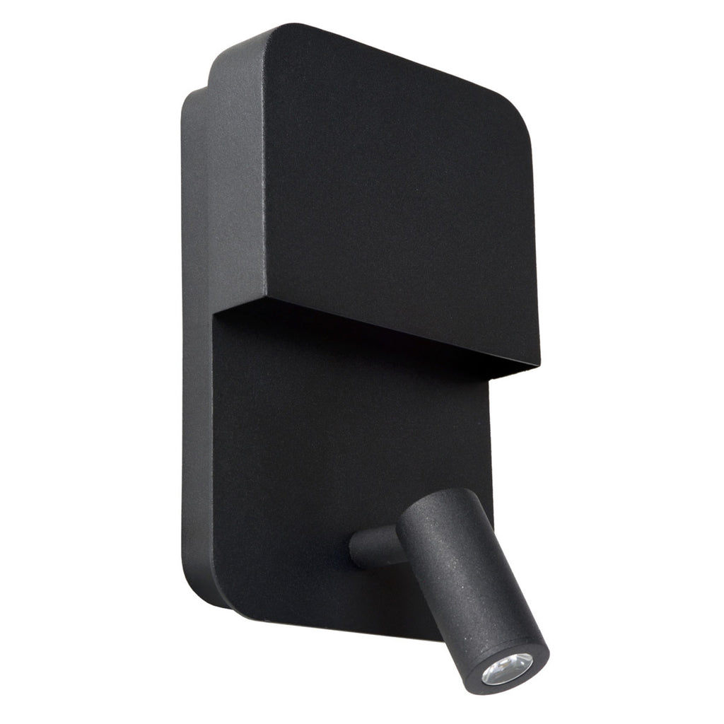 LED vegglampe Boxer med spot svart med bryter USB montert i rom