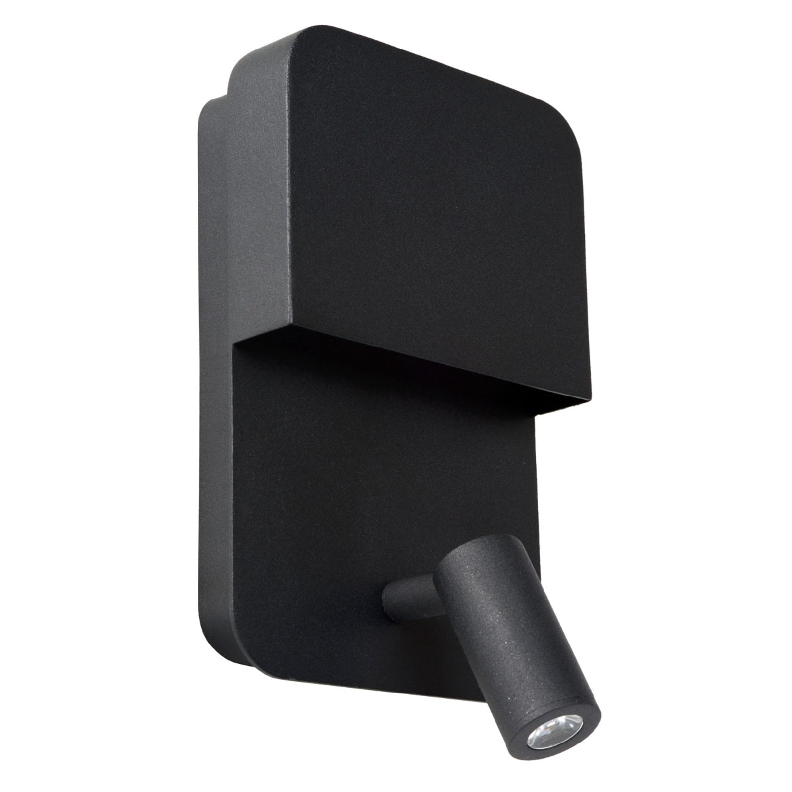 LED vegglampe Boxer med spot svart med bryter USB montert i rom