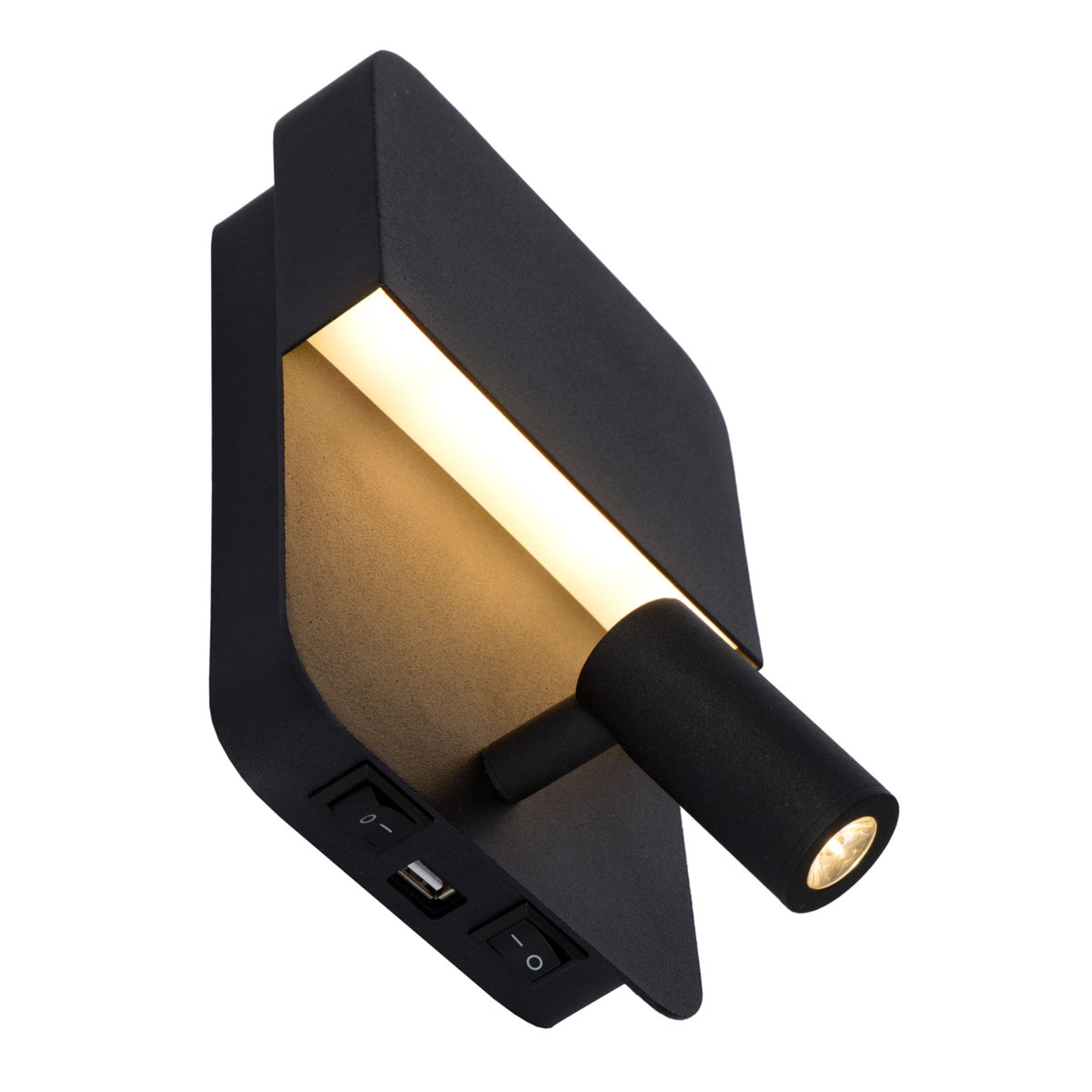 LED vegglampe Boxer med spot svart med bryter USB lysdetalj