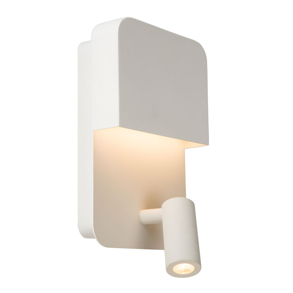 LED vegglampe Boxer med spot hvit stål med bryter detalj