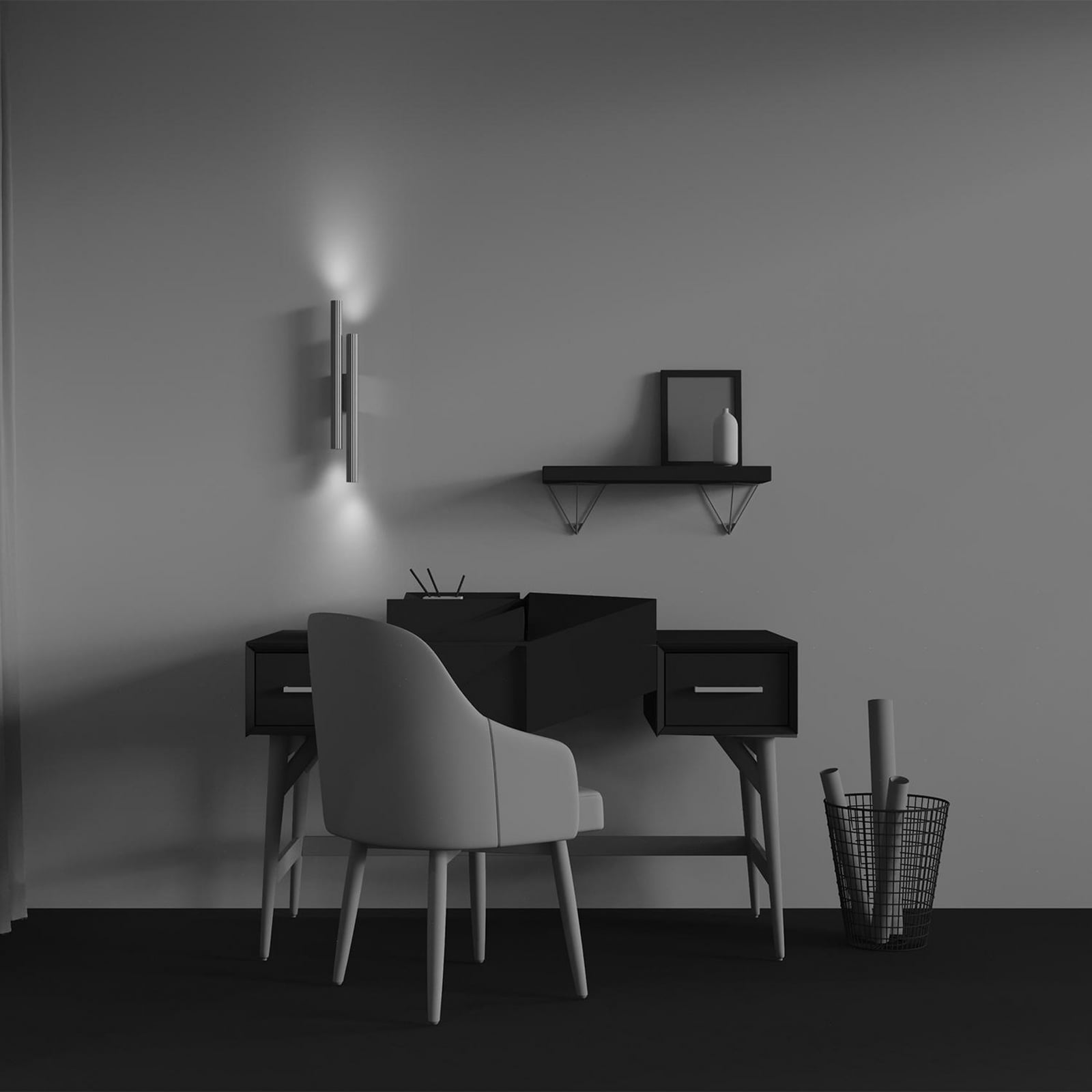 LED vegglampe Calipso messing 4-lys aluminium nærbilde av LED-lys