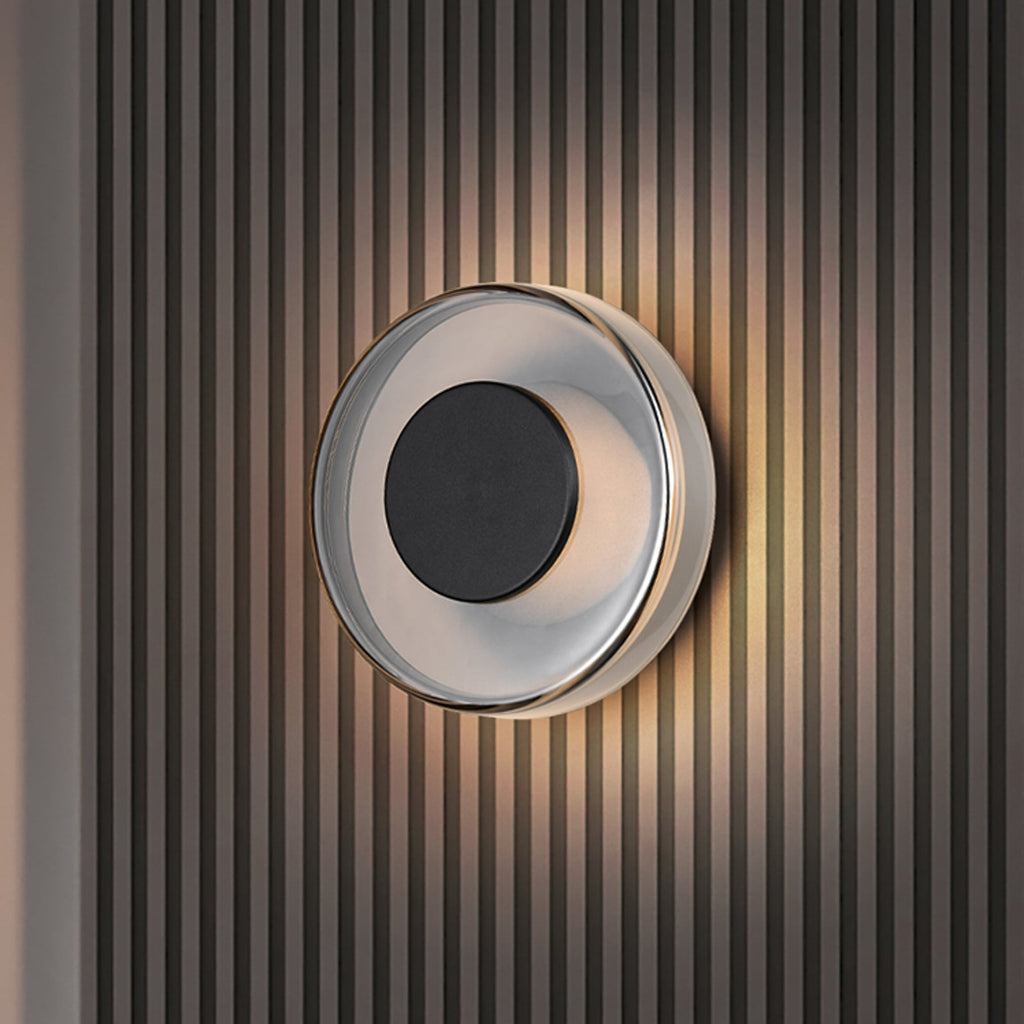 LED vegglampe Celeste dimbar glass svart/krom Ø22 cm forfra