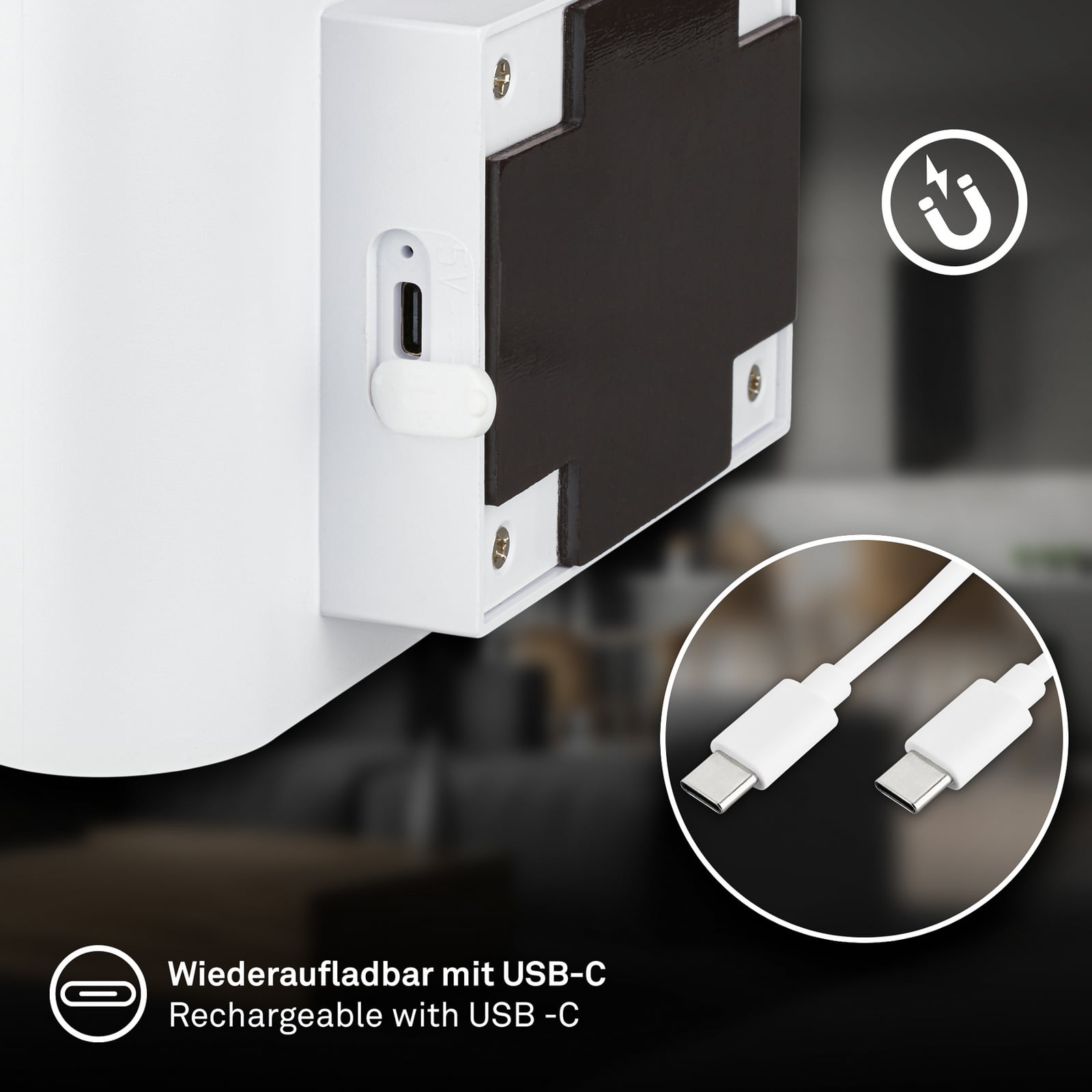 LED vegglampe Chat med bevegelsessensor hvit 3M klebepad