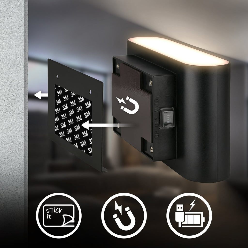 LED vegglampe Chat oppladbar svart nærbilde av LED-lyskilde