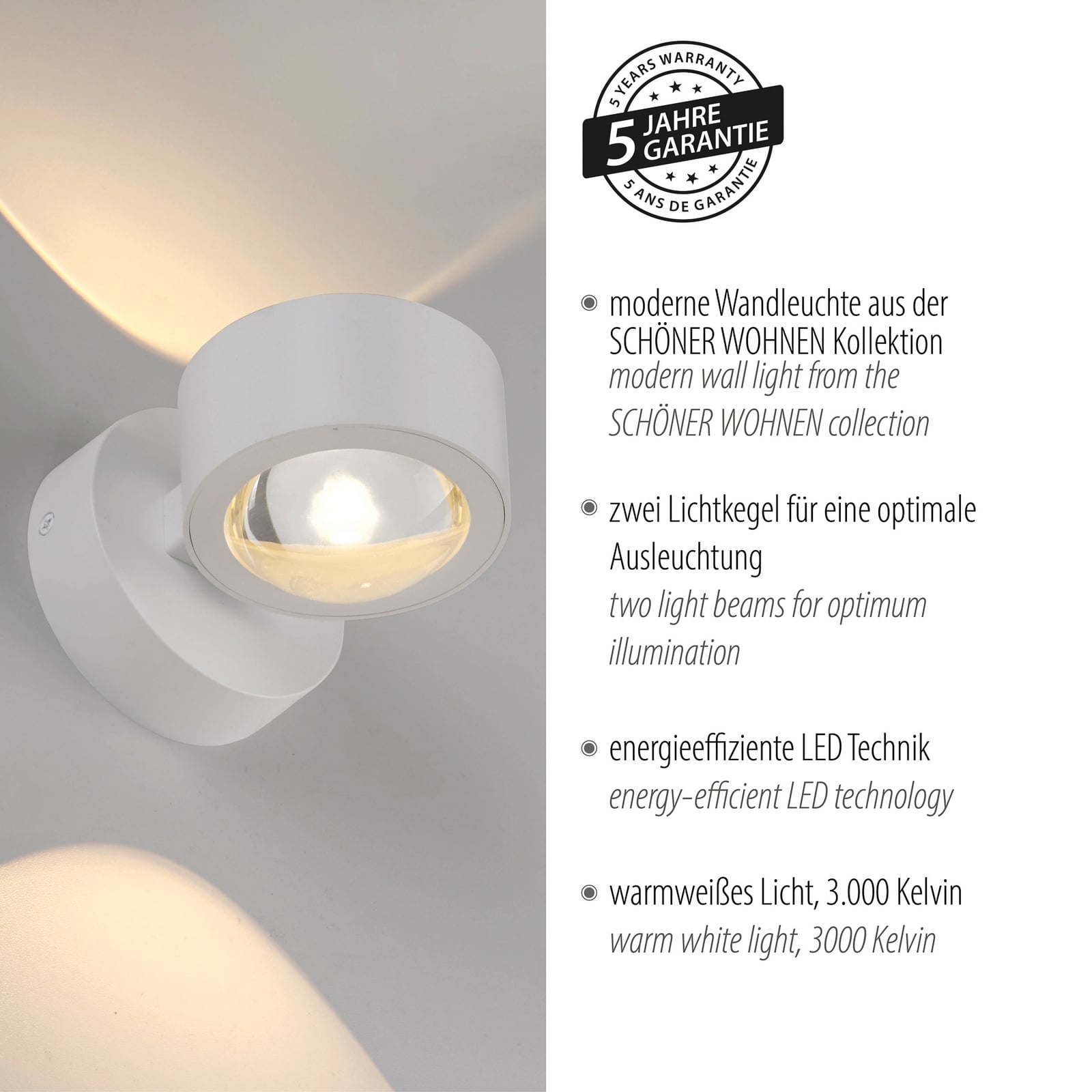 LED vegglampe Chia hvit opp og ned monteringsdetalj