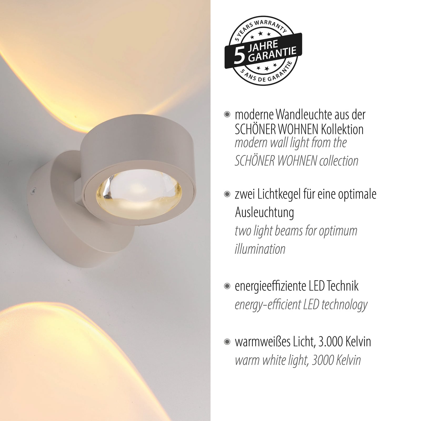 LED vegglampe Chia opp og ned sand 3000K installasjon