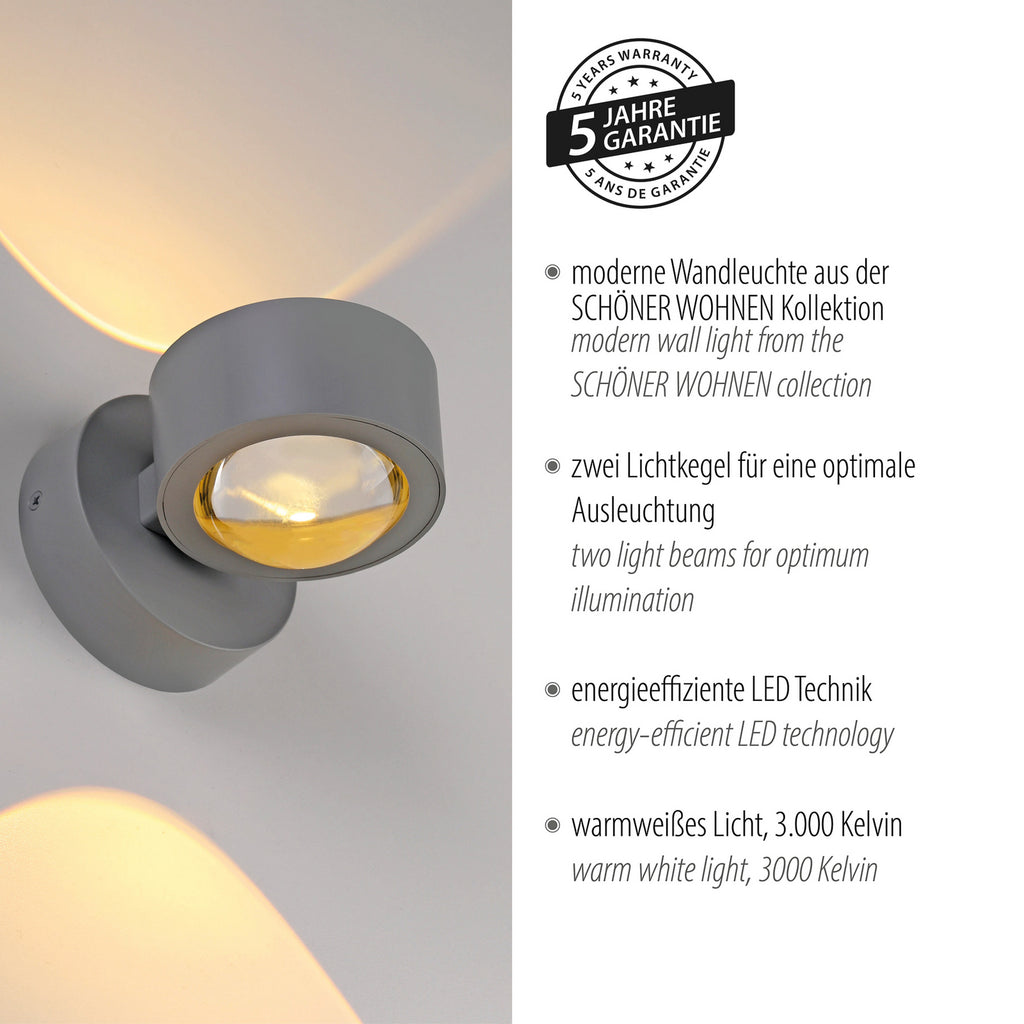LED vegglampe Chia opp og ned sølv 3000K 330 lm veggfeste