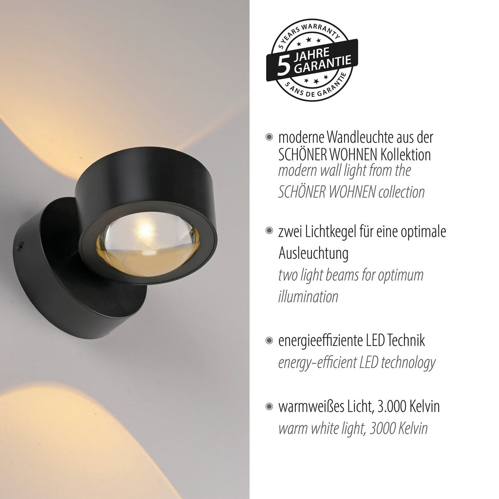 LED vegglampe Chia opp og ned svart 3000K 330 lm montering
