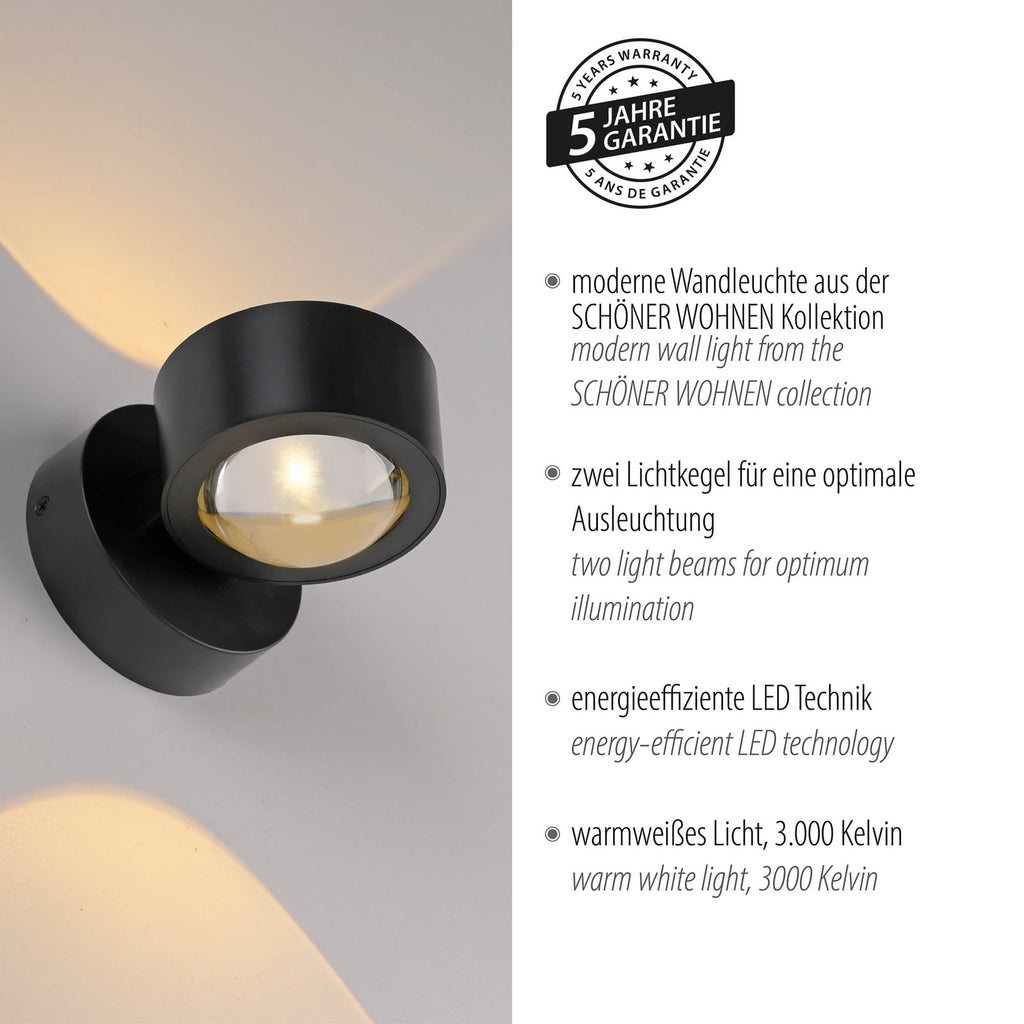 LED vegglampe Chia opp og ned svart 3000K 330 lm montering