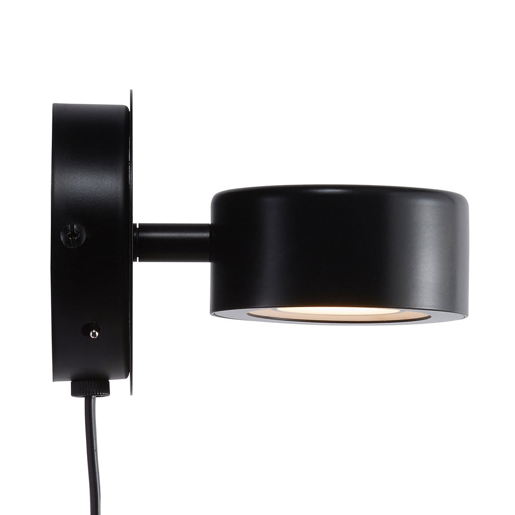 LED vegglampe Clyde dimbar svart med støpsel detalj av lampehode