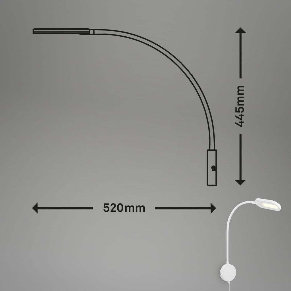 LED vegglampe dimbar hvit metall 6W med bryter - Briloner detalj