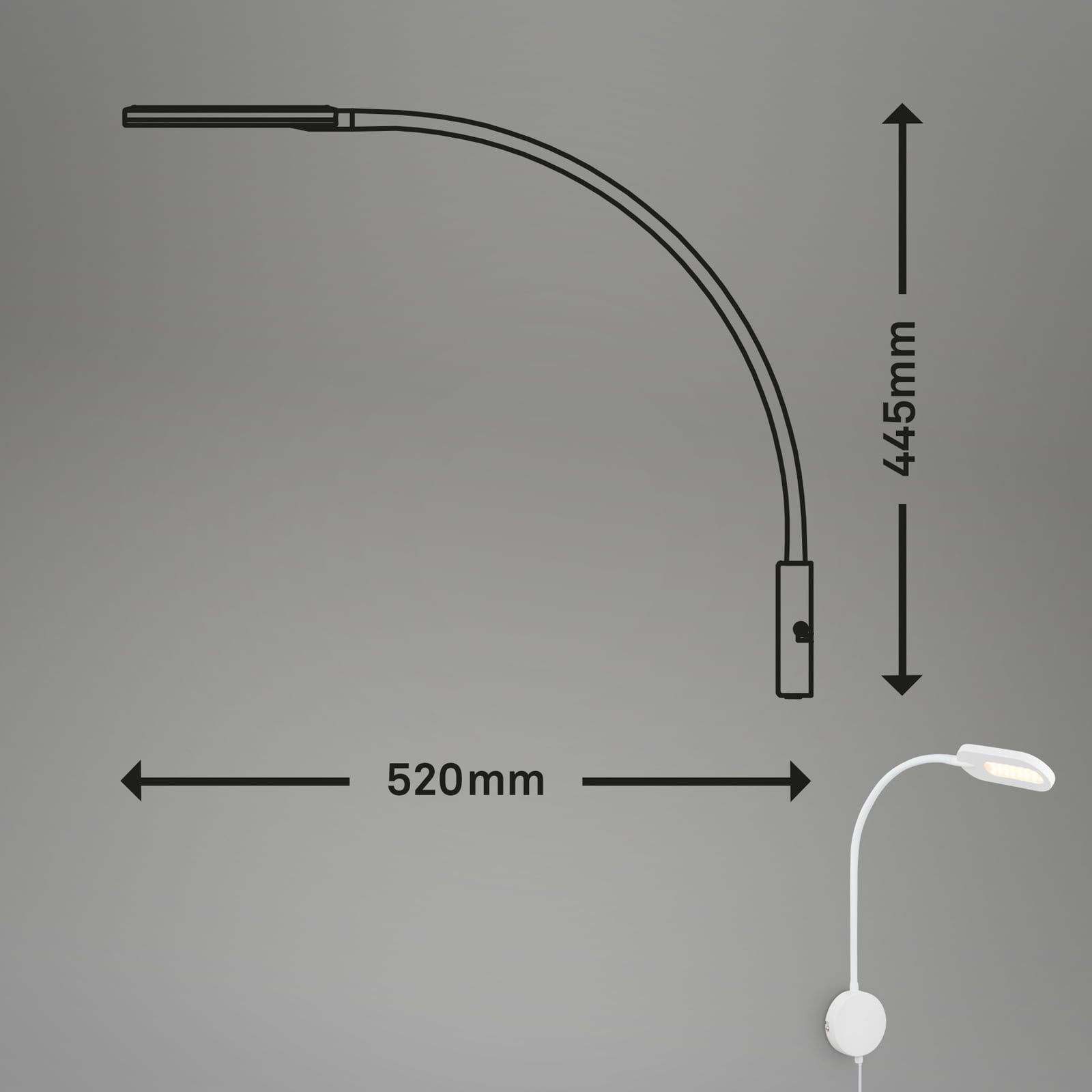 LED vegglampe dimbar hvit metall 6W med bryter - Briloner detalj