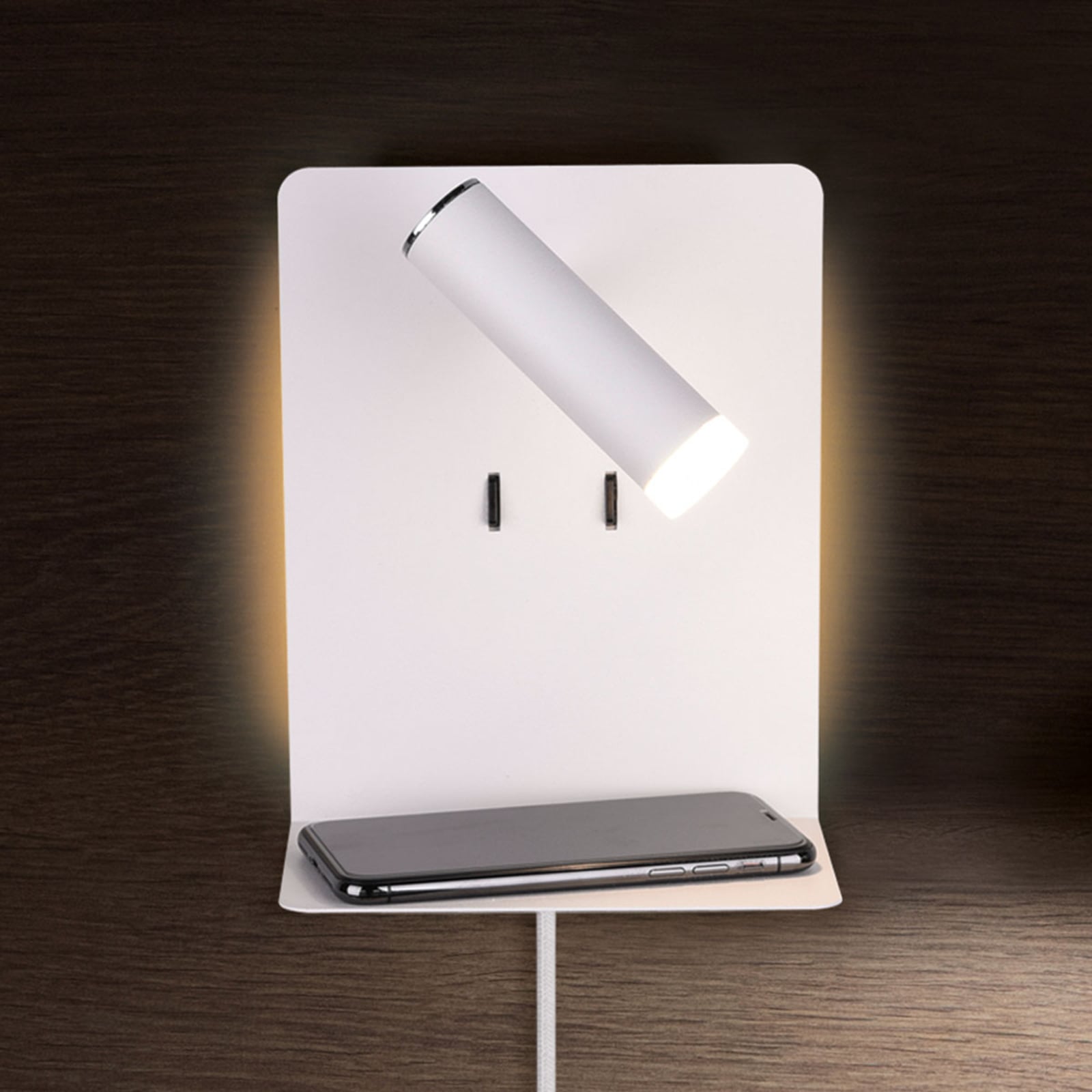 LED vegglampe Element med hylle og USB hvit matt front