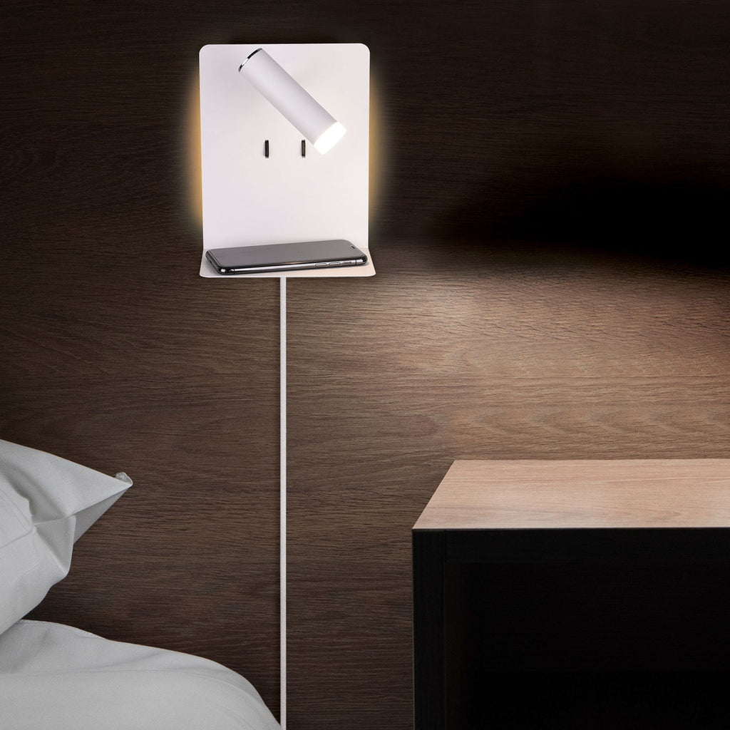 LED vegglampe Element med hylle og USB hvit matt justerbar spot