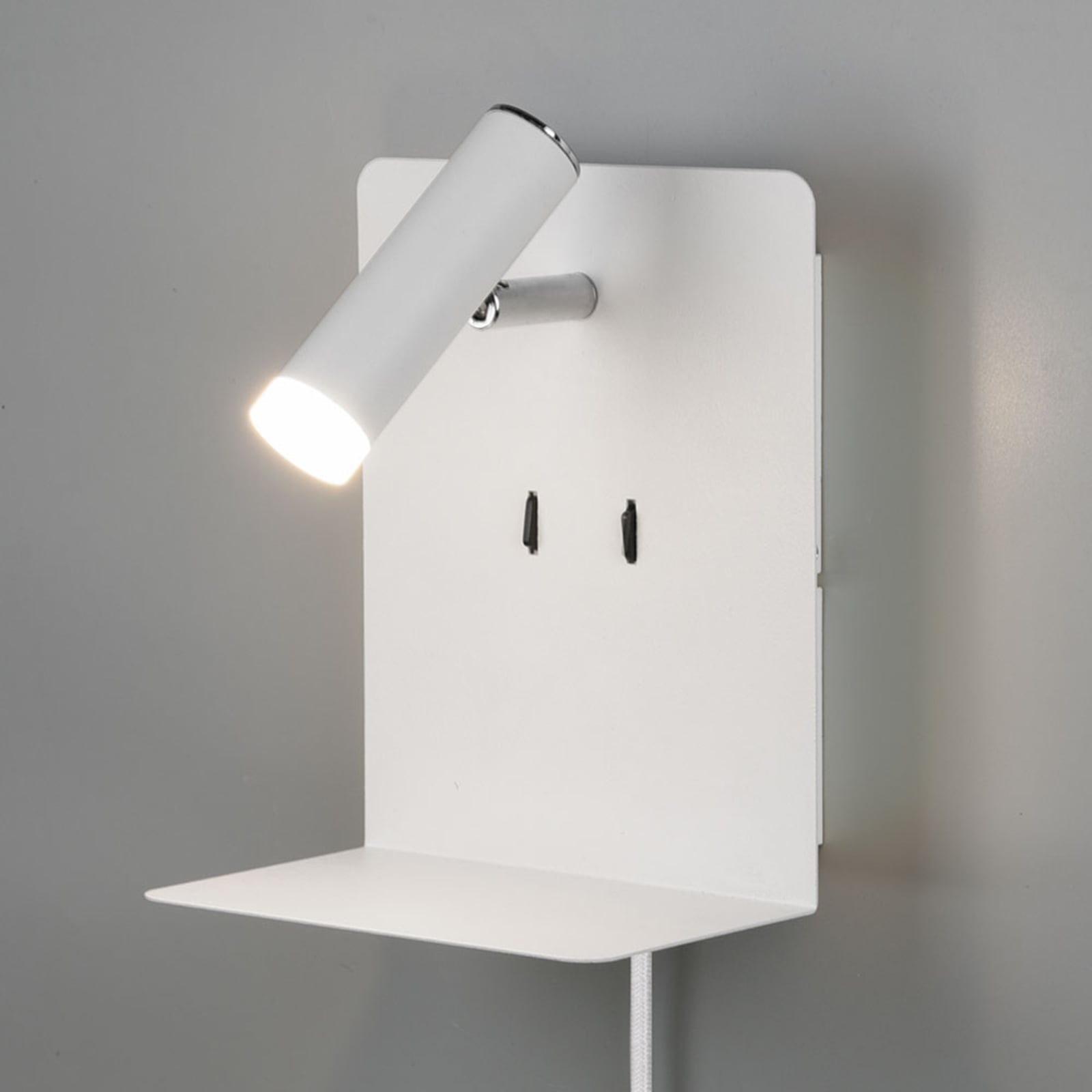 LED vegglampe Element med hylle og USB hvit matt montert ved seng