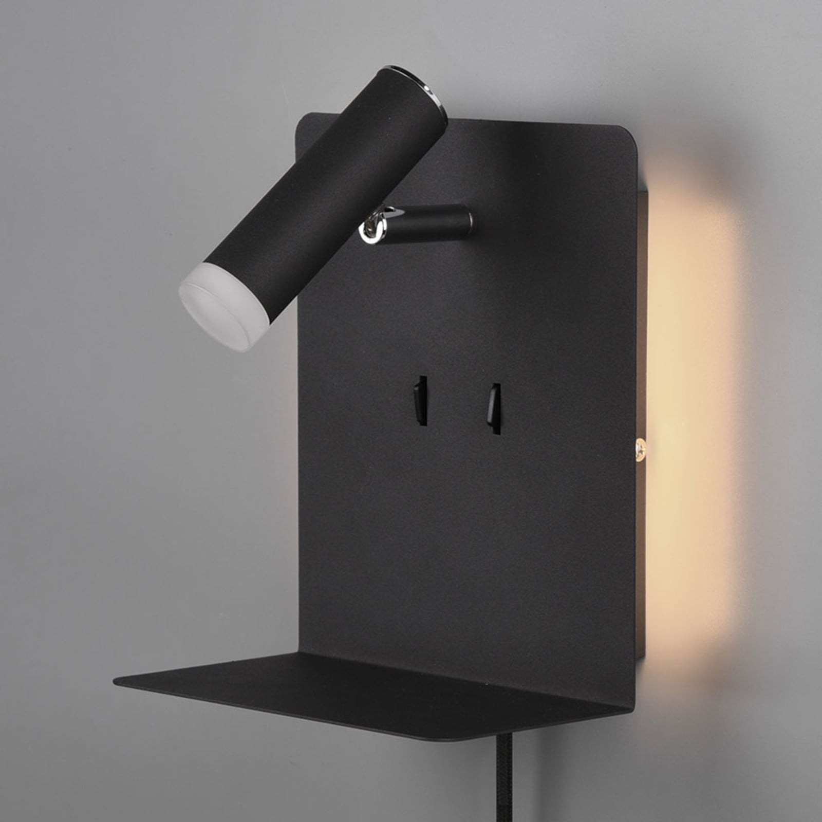 Bakside av LED vegglampe Element med hylle svart matt 16 cm