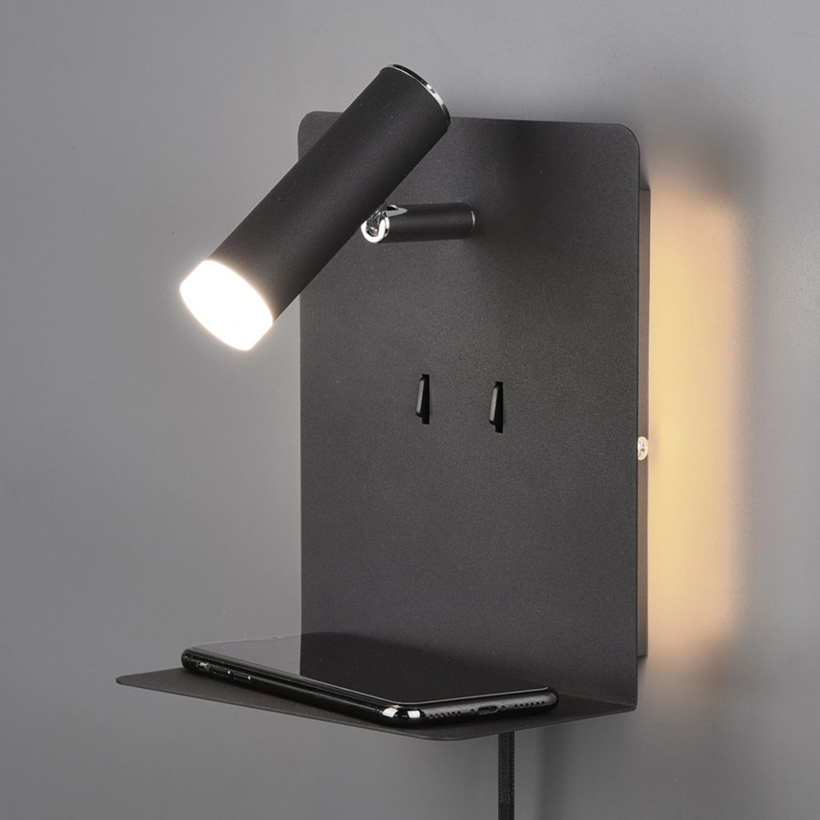 Montert LED vegglampe Element med hylle svart matt 16 cm i rom