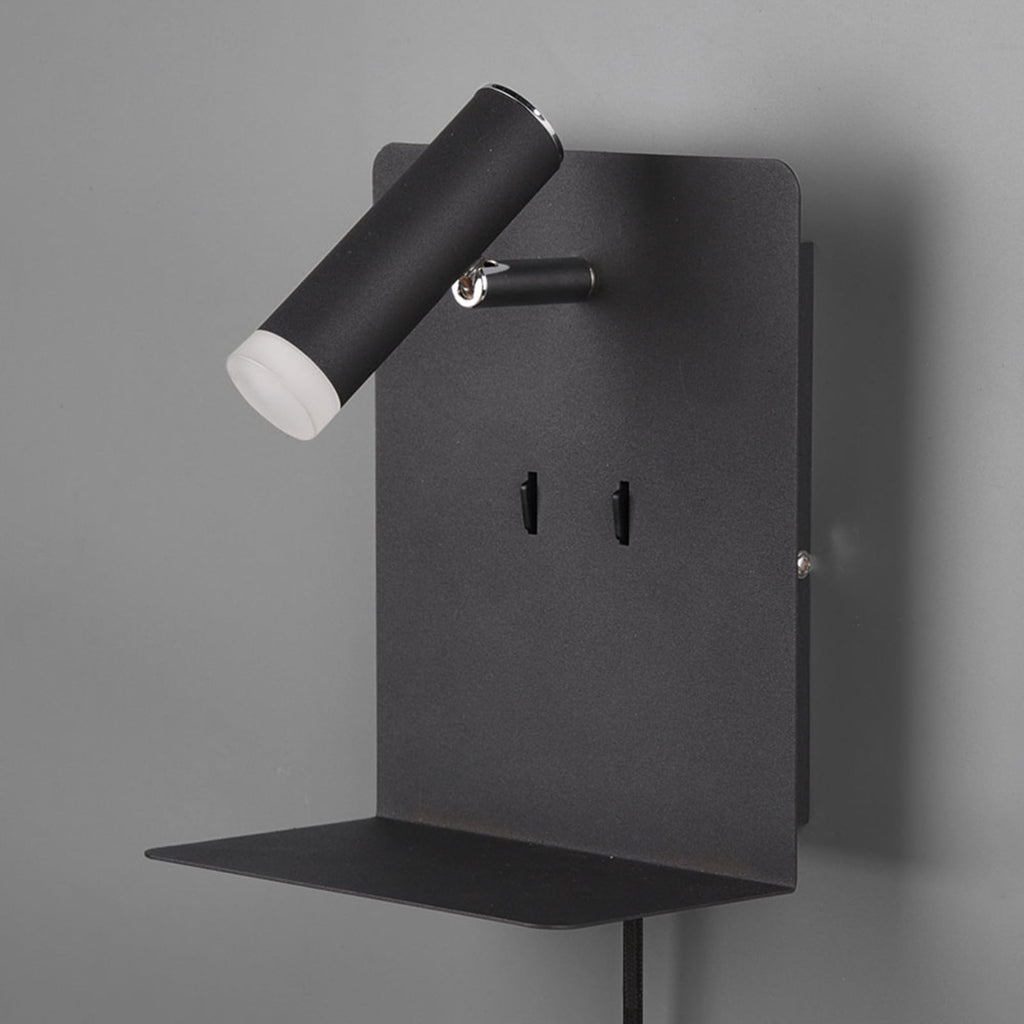 Nærbilde av bryter på LED vegglampe Element med hylle svart matt 16 cm