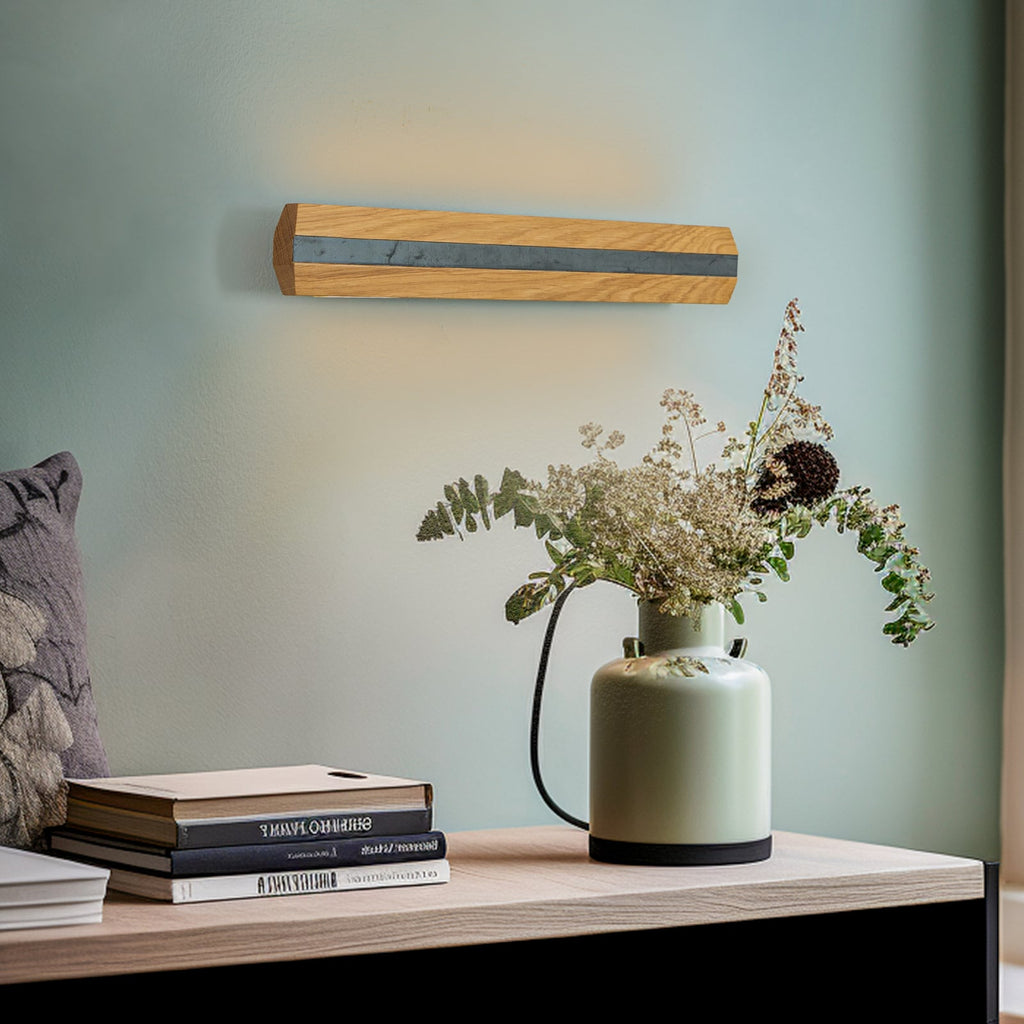 LED vegglampe Elis eik/svart opp og ned dimbar 48 cm forfra