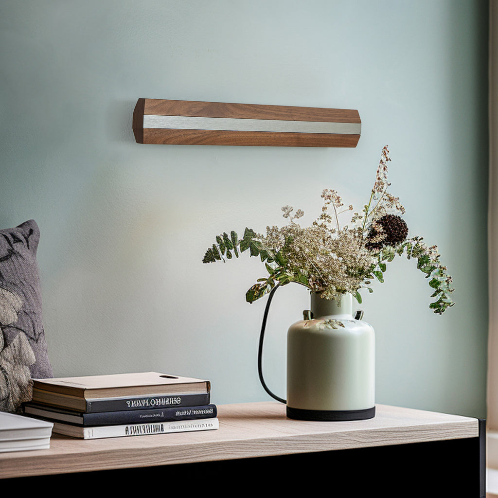 LED vegglampe Elis valnøtt/nikkel opp-ned dimbar 48 cm bakside